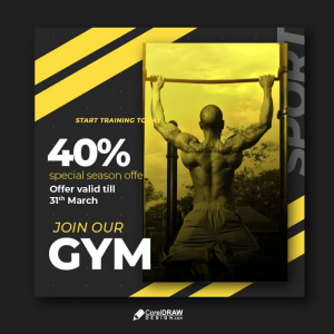 Elegant Yellow Sports Gym social media banner vector template
