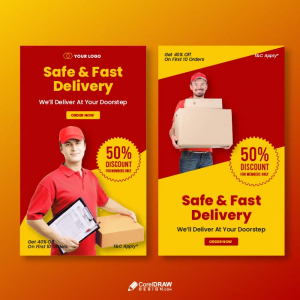 Corporate set of Delivery Company Agent  flyer social media story vector template