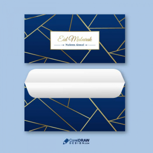 Traditional eid festival eidi card with abstract golden lines free vector