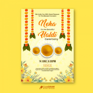 Beautiful haldi Indian wedding ceremony invitation card free vector