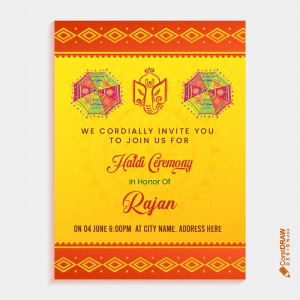 Beautiful indian wedding haldi invitation card free vector with elements