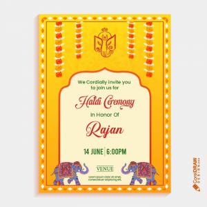 Traditional indian wedding haldi invitation card free vector with elements