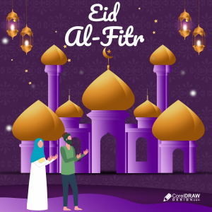 Eid Al Fitr Vector Design With 3d Mosque And Muslim And Character Download For Free