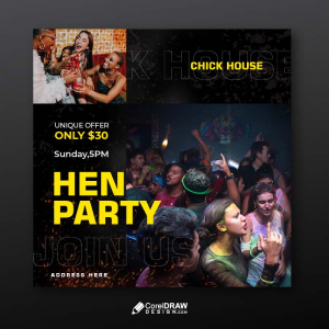 Delicious chicken Party hen free vector poster social media