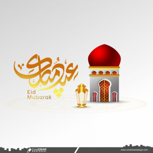 eid mubarak greeting islamic background vector design with arabic calligraphy