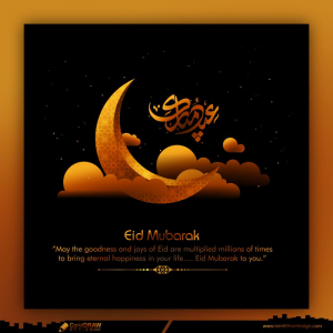 golden eid mubarak islamic with moon dark background vector design arabic calligraphy