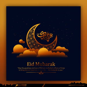 golden eid mubarak with moon dark background vector design arabic calligraphy