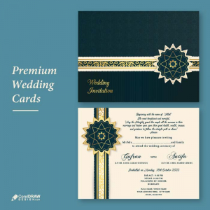 Premium muslim golden Islamic wedding invitation card vector
