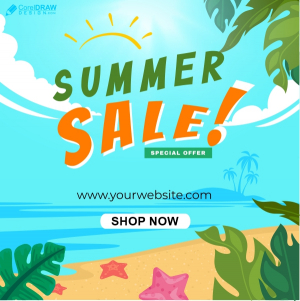 summer sale with sun and beach Vector Banner And Poster Design Download For Free