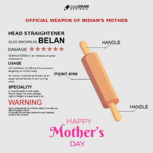 Happy Indian Mothers Day Funny Meme Template Vector Design With Belan Or rolling pin Design Download For Fre
