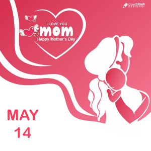 Happy mothers day poster design with mom and child shilhoute Free Vector Download For Free With Cdr File