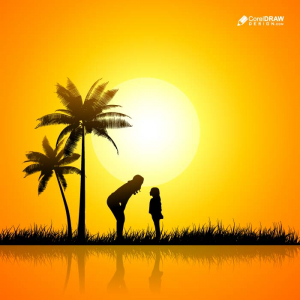 Happy Mothers day  Kid Sunset Playing Scenery Vector