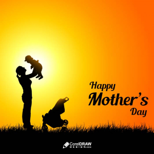 Abstract Mothers day Mother Kid Sunset Playing Scenery Vector