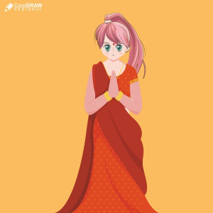 Anime Girl wearing indian saree character  for Instagram Dp For Girls Vector Design Download For Free