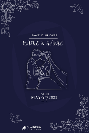 Beautyfull Wedding Card black & white Vector Design Download for free