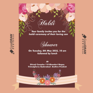 Indian Haldi or Wedding floral Invitation Card Template Design Download For Free With Cdr File
