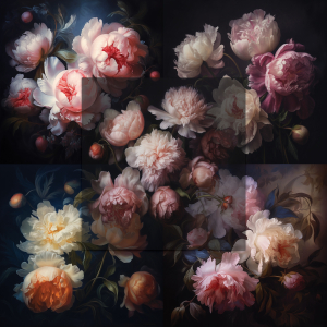 Flora design patterns Oil painting of peony flowers free image