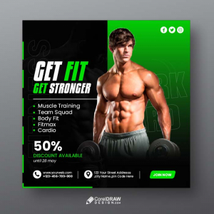 Professsional Green Gym fitness workout social media poster vector