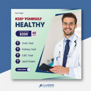Corporate Medical checkup tests free poster vector template