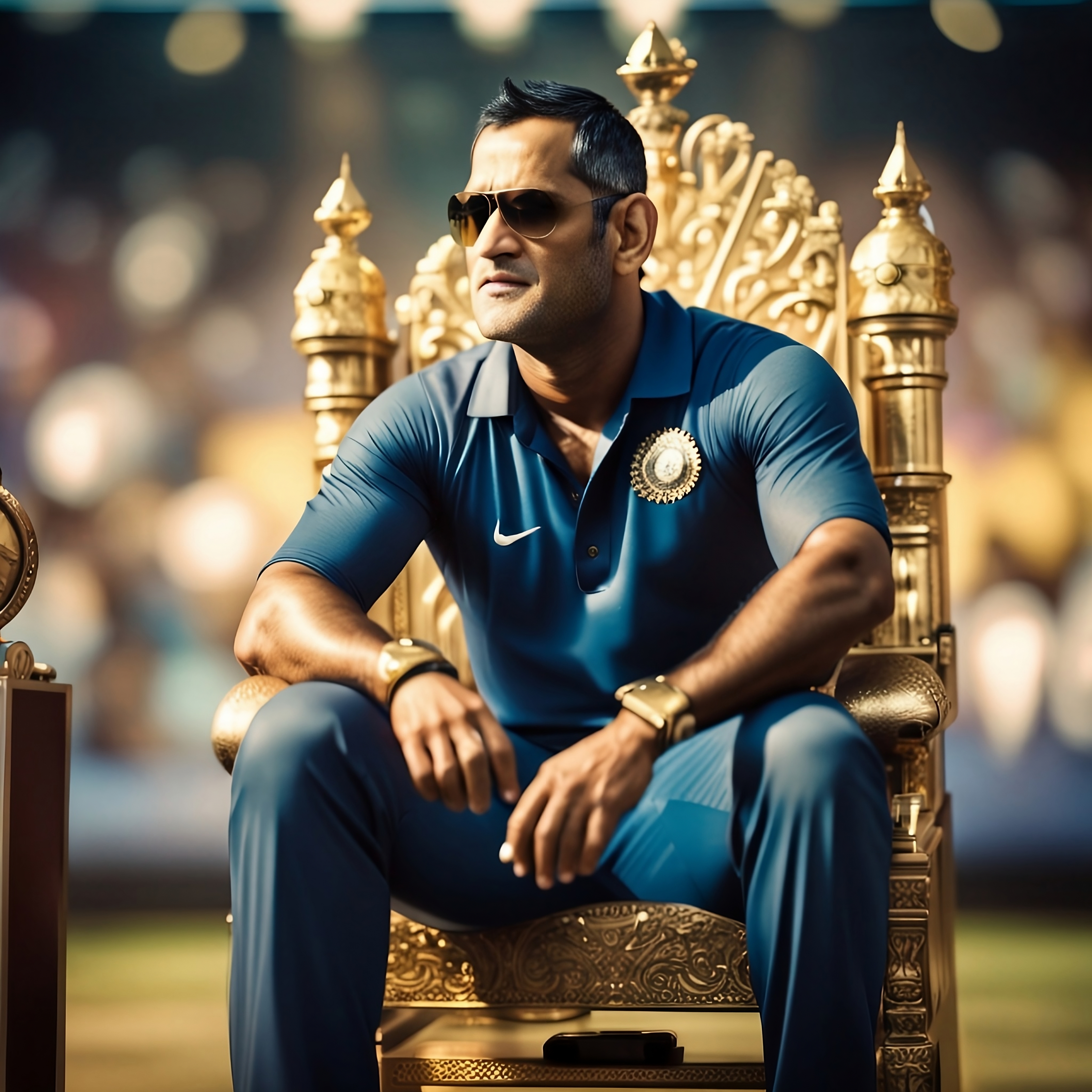 MS Dhoni Hd Wallpaper By Ai Msd Sat On a Gold Throne In Hd Quality Download For Free