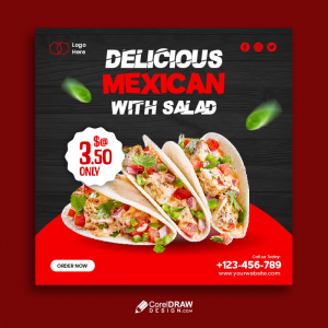 Delicious Mexican food restaurant social media promotion banner vector