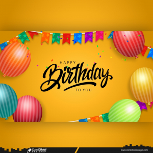 Birthday Yellow Background with colorfull balloon cdr vector