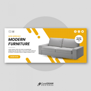 Minimal horizontal furniture sale banner vector template