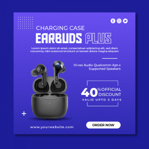 Earbuds advertisement banner social media vector