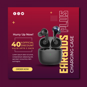 Abstract Earbuds advertisement banner social media vector