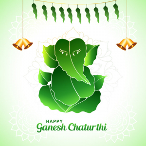 Lord ganpati on ganesh chaturthi beautiful green leaf vector