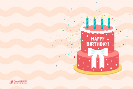 Happy birthday wishes card cake vector free template