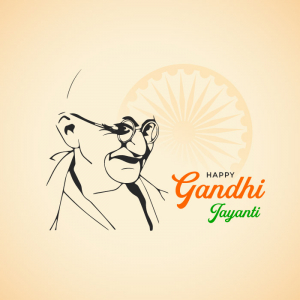 2 October birth anniversary of Mahatma Gandhi with eye glasses and charkha element