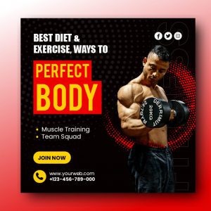 Fitness gym flyer social media post and web banner template premium vector