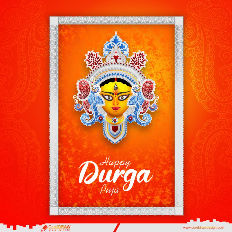 happy durga puja wishing greeting with durga face vector cdr