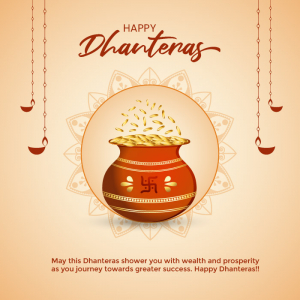 Beautiful indian festival dhanteras wishes card free vector art with kalash