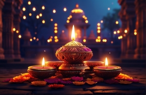 Ai Generated Beautiful Diwali Stock Image in Front Of Ayodhya Ram Mandir In hd k Quality For Free