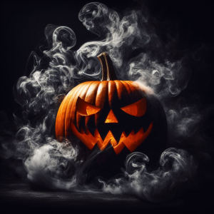 Halloween pumpkin with smoke on black background Big spooky helloween 1