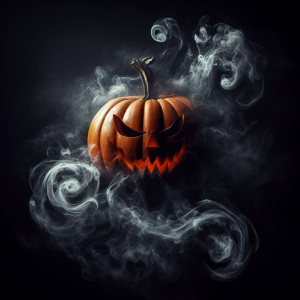 Halloween pumpkin with smoke on black background Big spooky helloween 2