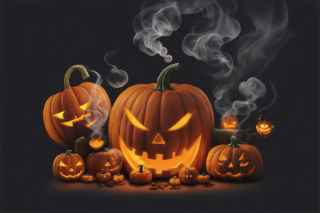 Download Halloween pumpkin with smoke on black background Big spooky helloween
