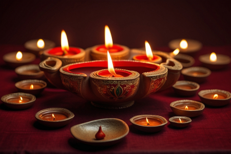 Happy Diwali Diya lamps lit during diwali celebration background