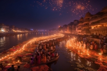 Ai Generated High Quality Image of Dev Diwali Near Banaras Ghat and Ayodhya with People Without Water mark For Free
