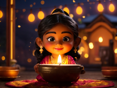 Cute Disney Pixar Like Little Baby Girl In Diwali 2023 Background and Profile Photo For Facebook Instagram and Whatsapp Download For Free