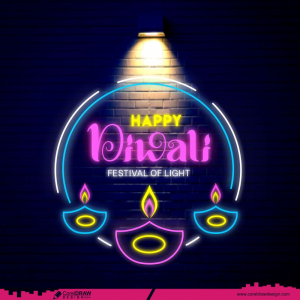  neon light style diya text on happy diwali background cdr