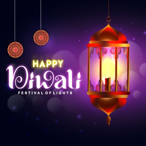 Happy Diwali 2023 Beautiful Lantern Hanging With Burning Light Glowing Greeting Card Dark Background