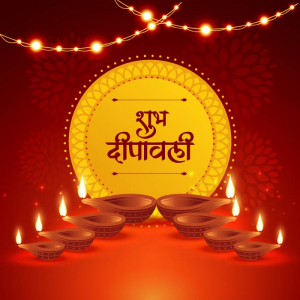 Shubh diwali indian festival wishes card with diya and starlight hindi calligraphy vector