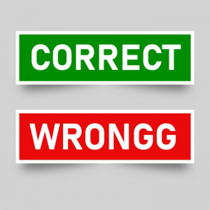 Label sticker in green red color rectangle shape as word correction wrongg on white background