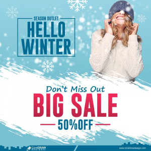 hello winter big sale poster design vector