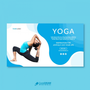 Blue fit Yoga fitness template for banner vector