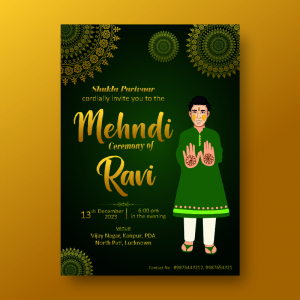 Elegent Green Mehndi Ceremony Invitaion Card Template Design With Cdr For Free