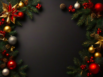 Christmas decoration frame with copy space on black background stock photo